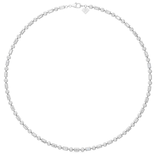 14K White Gold Round and Baguette Lab Grown Diamond Choker Style 20 Inch Necklace