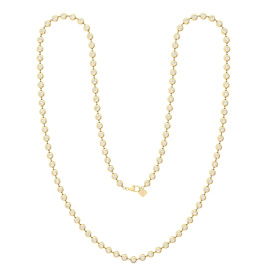 18K Yellow Gold Opera Length Bezel Lab Grown Diamond 34 Inch Strand Necklace