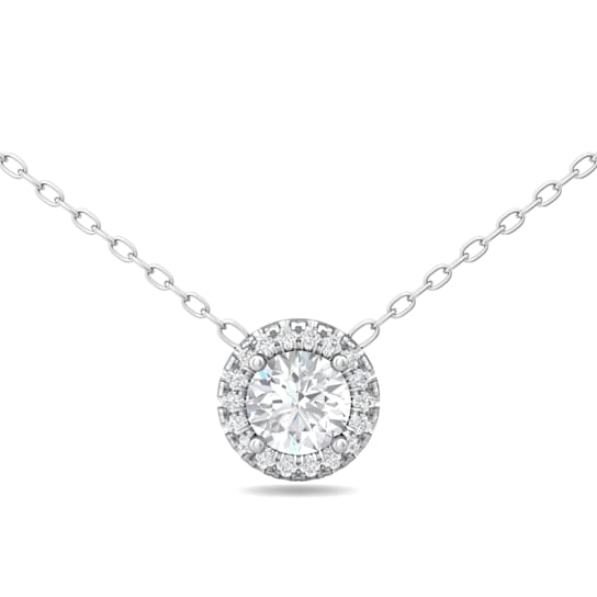 14k White Gold Diamond Halo Necklace