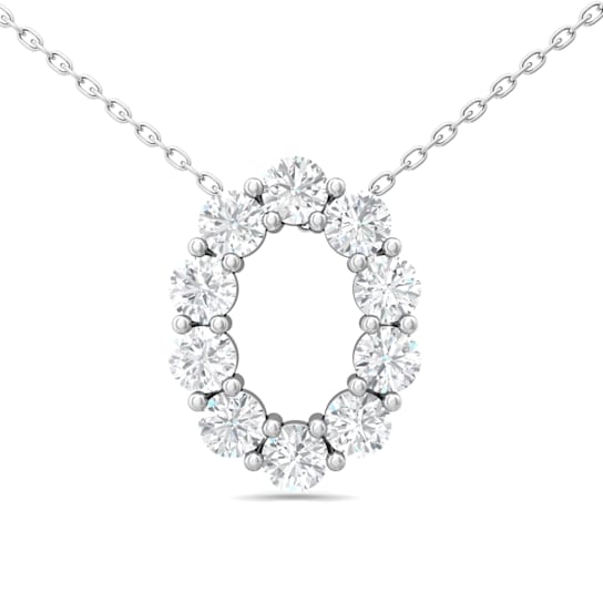14K White Gold Diamond Oval Pendant