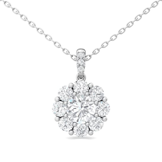 14K White Gold Lab Grown Diamond Cluster Pendant