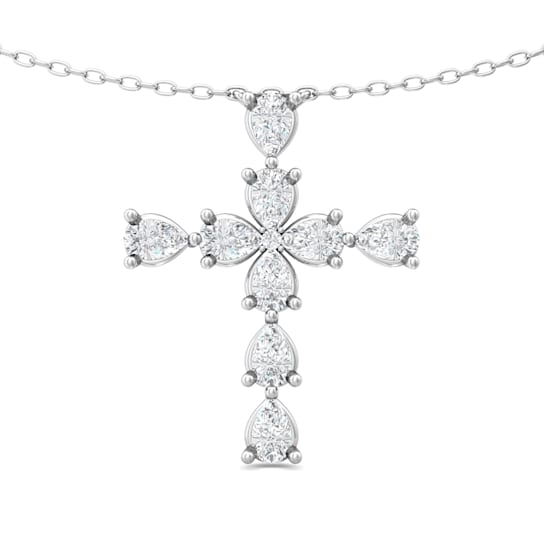 18K Yellow Gold Pear Shape Diamond Cross Pendant