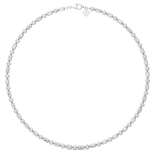 14K White Gold Round and Baguette Lab Grown Diamond Choker Style 18 Inch Necklace