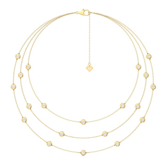 14K Yellow Gold 3 Row Layered Lab Grown Diamond by the Yard 16 Inch
Necklace With 2 Inch Extender