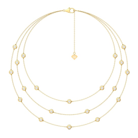 14K Yellow Gold 3 Row Layered Lab Grown Diamond by the Yard 16 Inch
Necklace With 2 Inch Extender