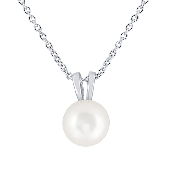 Sterling Silver White Button Freshwater Pearl Pendant with 18"
Cable Chain