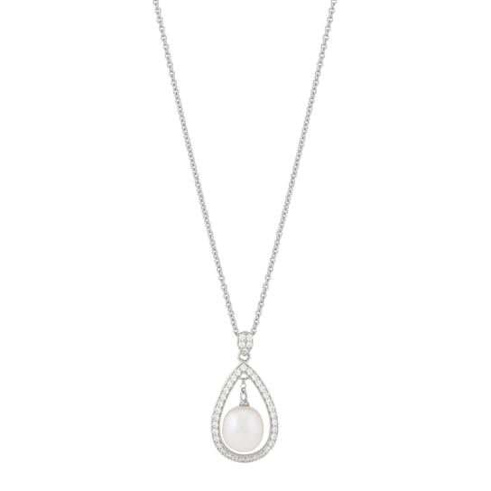 Sterling Silver White Freshwater Pearl and Swarovski Cubic Zirconia
Pendant with 17" Cable Chian