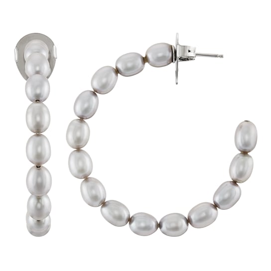 Sterling Silver White Oval Pearl Earrings