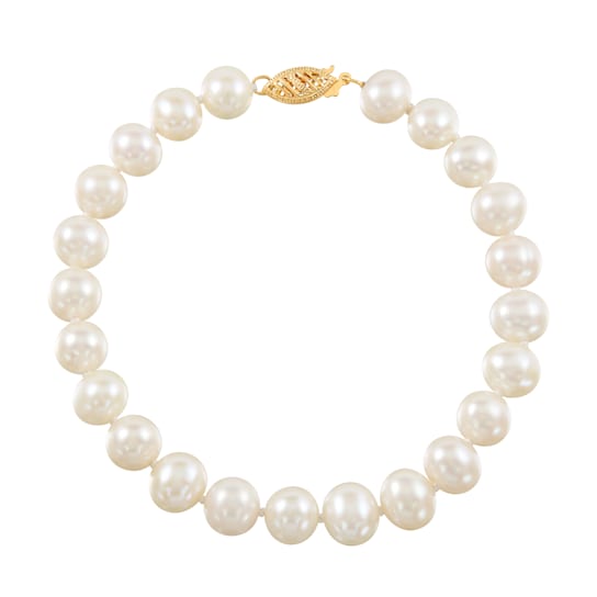 10K Yellow Gold White Freshwater Pearl Bracelet