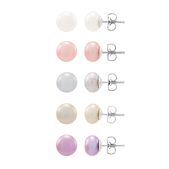 SS Fresh Water Pearl Button Earrings Set