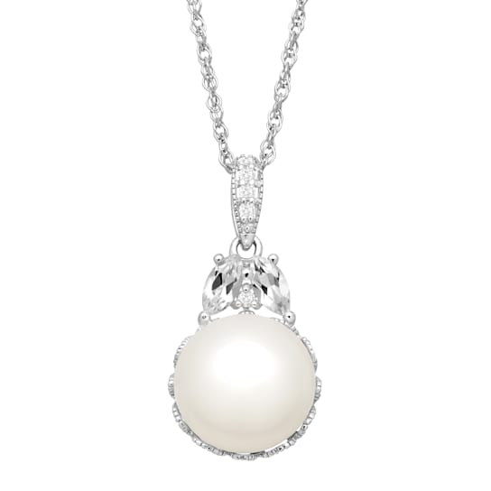 Sterling Silver Freshwater Pearl and White Topaz Pendant with 18"
Rope Chain