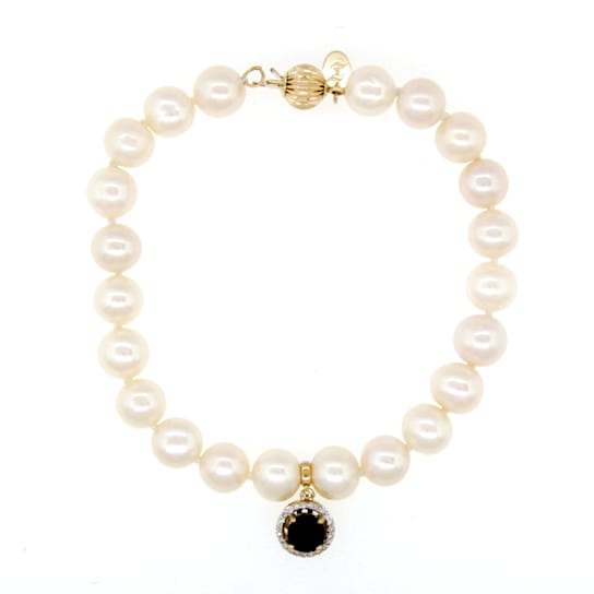 14KT Yellow Gold Diamond, Sapphire and White Fresh Water Pearl Bracelet