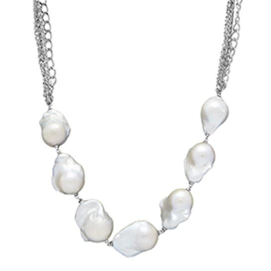 Sterling Silver White Baroque Freshwater Pearl Necklace
