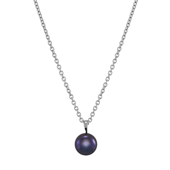 Stainless Black Button Fresh Water Pearl Pendant
