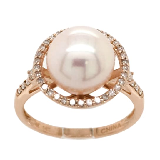 10K Pink Gold 1/5cttw Diamond and White Freshwater Pearl Ring