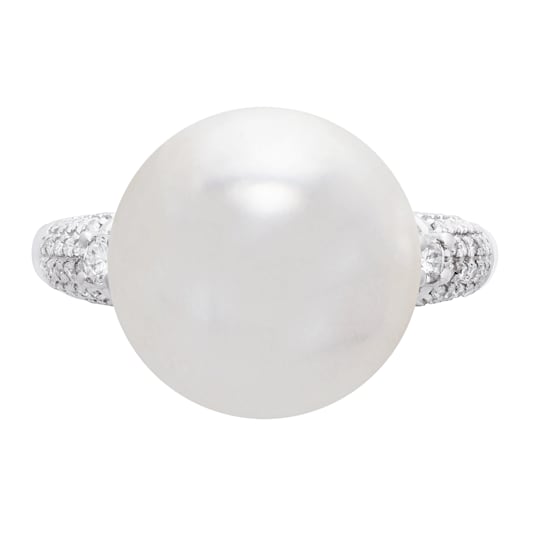 14K White Gold White Ming Pearl and 1/4cttw Diamond Ring