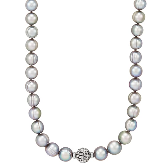 Sterling Silver Grey Fresh Water Pearl and Crystal Necklace
