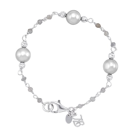 Sterling Silver White Fresh Water Pearl and Iolite Bracelet