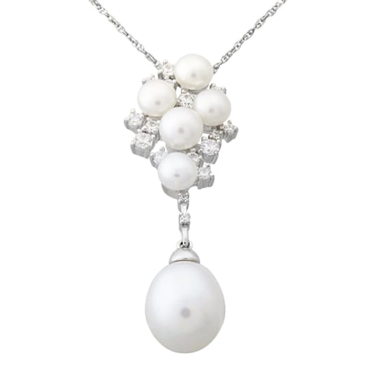 Sterling Silver Fresh Water Pearl and Swarovski Cubic Zirconia Pendant
with 18" Cable Chain