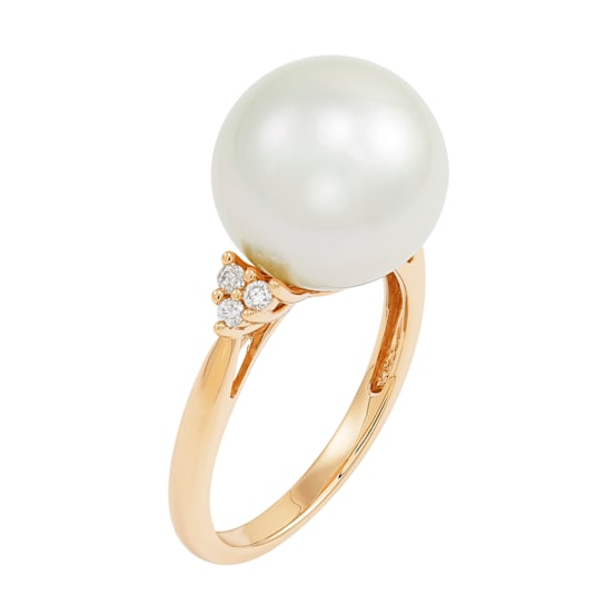 14K Yellow Gold 1/10cttw Diamond and White Ming Pearl Ring