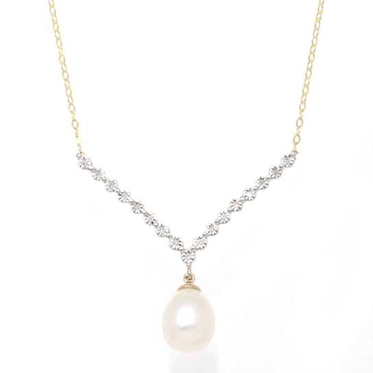 10K Yellow Gold Diamond and Freshwater Pearl Necklace