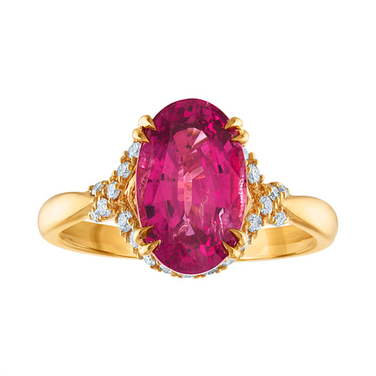 18KY 1/5 CTW Diamond Engagement Ring With 3 1/3 CTW Center Oval Spinel