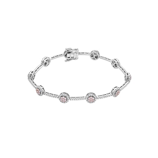 14KT  Two Tone, Rose and White Gold 2 CTTW Pink & White Diamond Bracelet