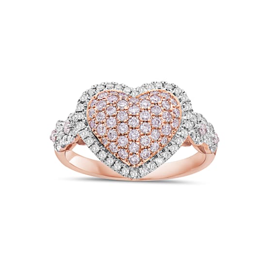 14KT Rose Gold Heart Shaped Ring with 3/4 CTTW Pink and White Diamonds