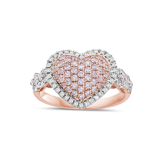 14KT Rose Gold Heart Shaped Ring with 3/4 CTTW Pink and White Diamonds