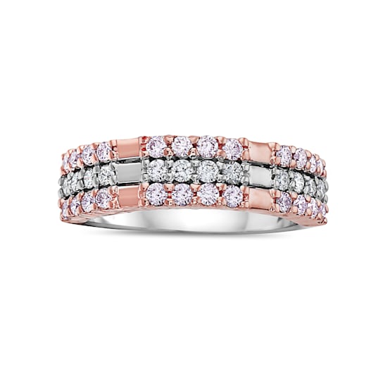 14KT White & Rose Gold Diamond Band. 3/4 CTTW Pink & White Diamonds