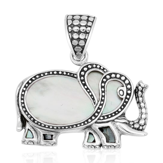 Balinese Artisan 925 Sterling Silver Elephant Pendant with Mother of Pearl