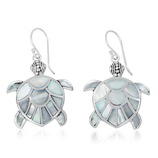 Balinese Artisan 925 Sterling Silver Turtle Earrings with Mother of Pearl