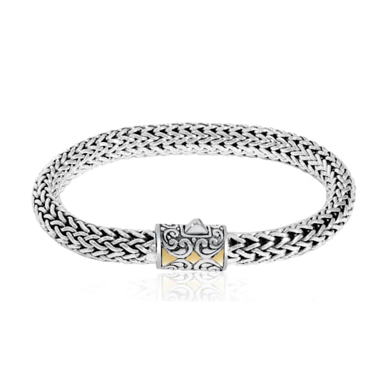 Balinese Artisan 925 Sterling Silver Bracelet with 18K Gold Centre Lock