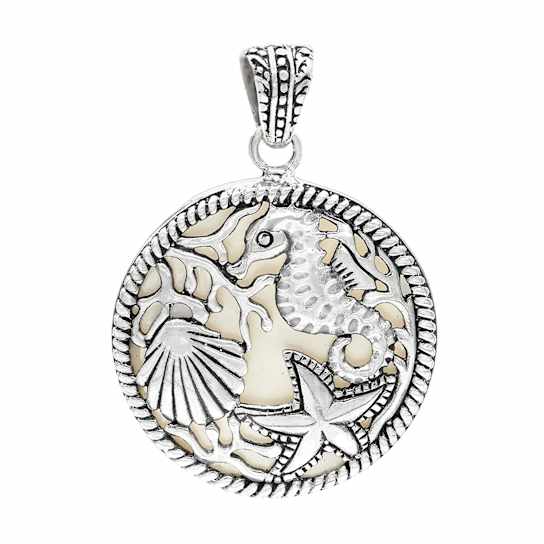 Artisan Balinese Sterling Silver Mother-of-Pearl Sea Pendant