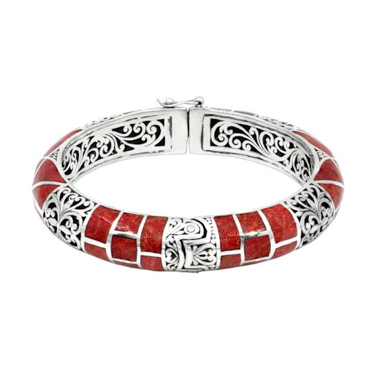 Artisan Balinese Sterling Silver Coral Bangle