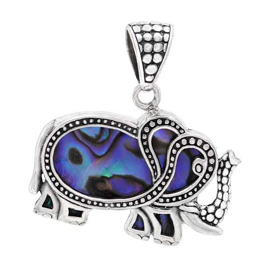 Artisan Balinese Sterling Silver Abalone Elephant Pendant