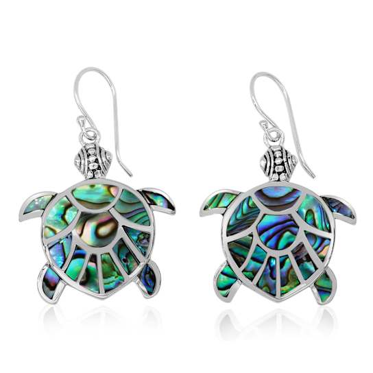 Balinese Artisan 925 Sterling Silver Turtle Theme Dangling Earring with Abalone