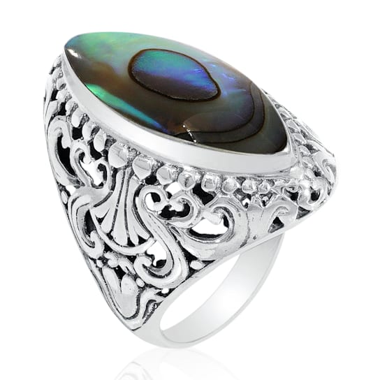 Balinese Artisan 925 Sterling Silver Ring with Abalone Shell