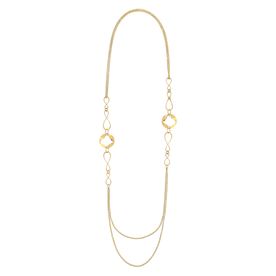 Anniversary100 solid gold mixed link necklace with two rounds elements
in yellow gold 18k