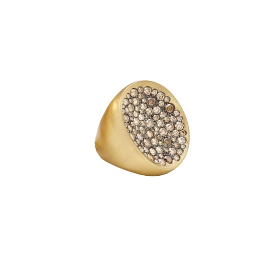 Matera big ring in yellow matt gold 18k and cognac diamonds pave 3.12ct