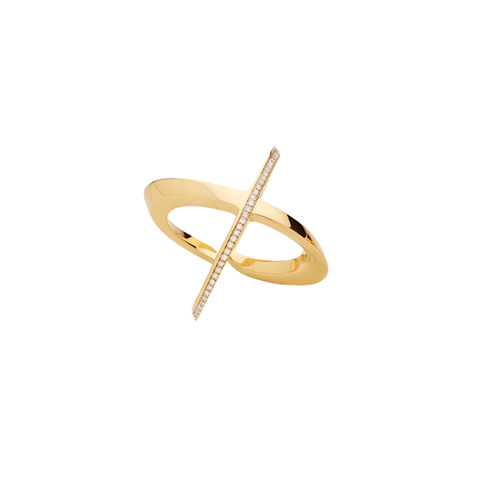 Siracusa crossover ring in yellow gold 18kt and one line of diamonds, 0,15ct