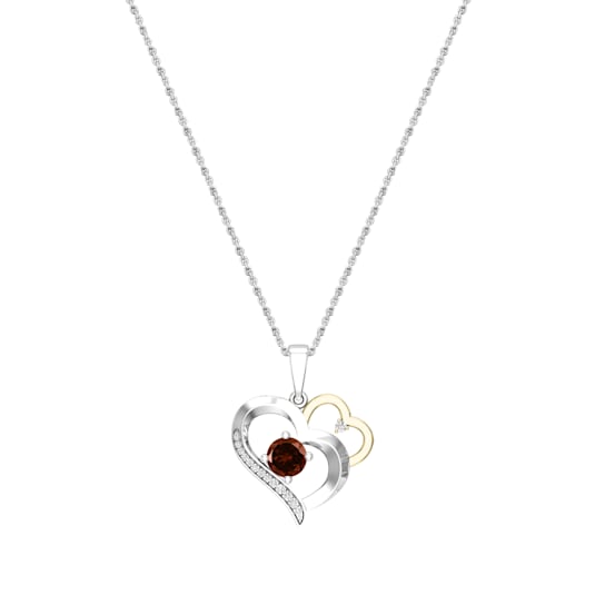 Dazzlingrock Collection Garnet and Diamond Double Heart Pendant with
Chain in 10K Gold