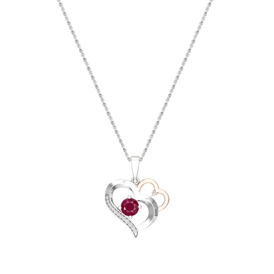 Dazzlingrock Collection Ruby and Diamond Double Heart Pendant with Chain
in 10K Gold