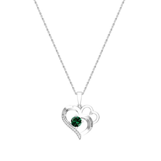Dazzlingrock Collection Lab Emerald and Diamond Double Heart Pendant
with Chain in Sterling Silver