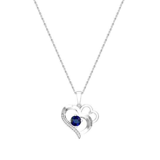 Dazzlingrock Collection Lab Blue Sapphire and Diamond Double Heart
Pendant with Chain in 14K Gold