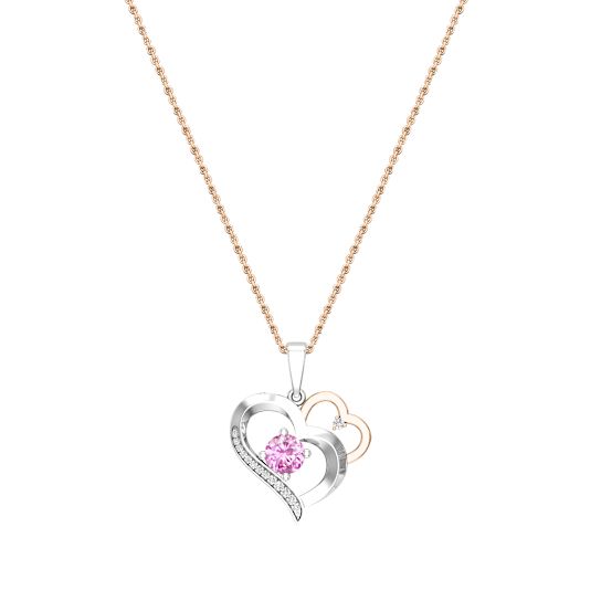 Dazzlingrock Collection Pink Sapphire and Diamond Double Heart Pendant
with Chain in 18K Gold