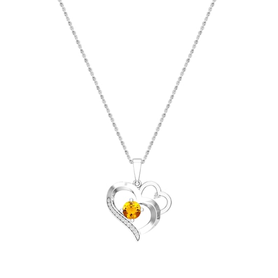 Dazzlingrock Collection Citrine and Diamond Double Heart Pendant with
Chain in 14K Gold
