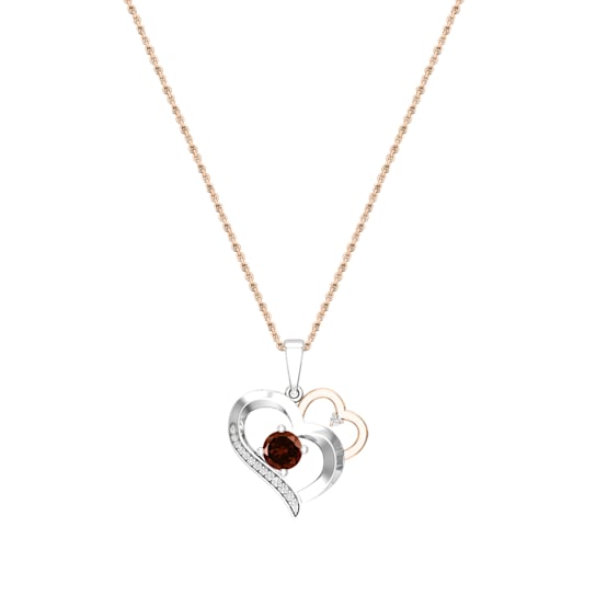 Dazzlingrock Collection Garnet and Diamond Double Heart Pendant with
Chain in 10K Gold