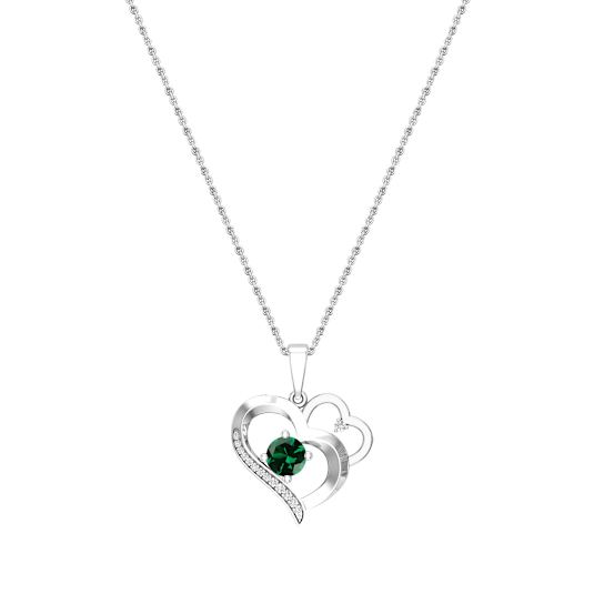Dazzlingrock Collection Lab Emerald and Diamond Double Heart Pendant
with Chain in 10K Gold