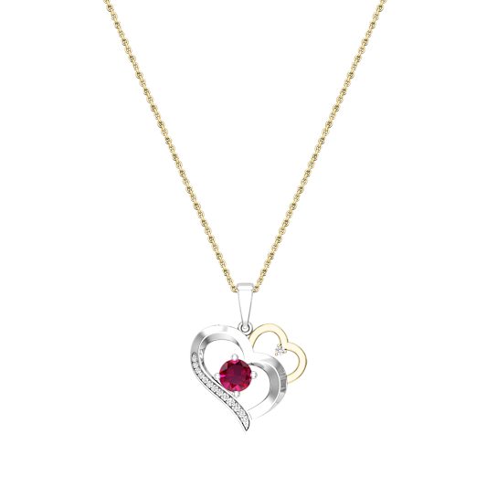 Dazzlingrock Collection Lab Ruby and Diamond Double Heart Pendant with
Chain in 10K Gold